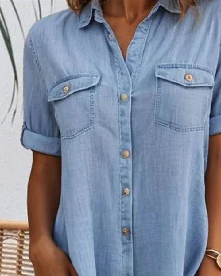 Augusta │ Women's Denim Shirt Dress With Button Front And Chest Pockets