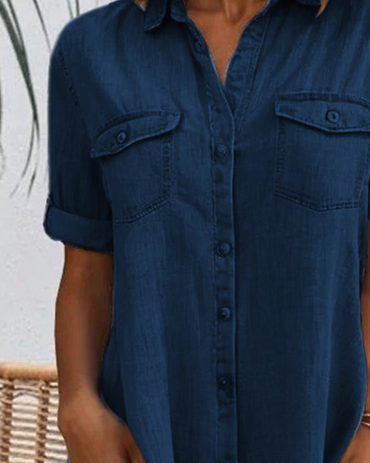 Augusta │ Women's Denim Shirt Dress With Button Front And Chest Pockets