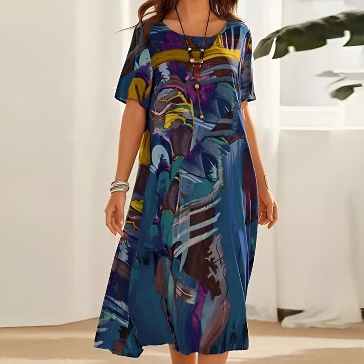 Wisteria │ Women's Abstract Print Short Sleeve Casual Maxi Dress