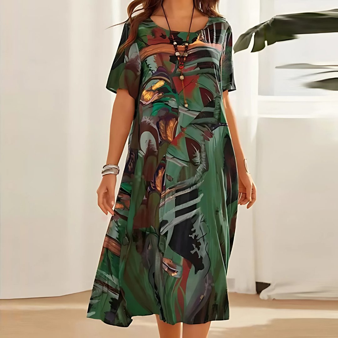 Wisteria │ Women's Abstract Print Short Sleeve Casual Maxi Dress