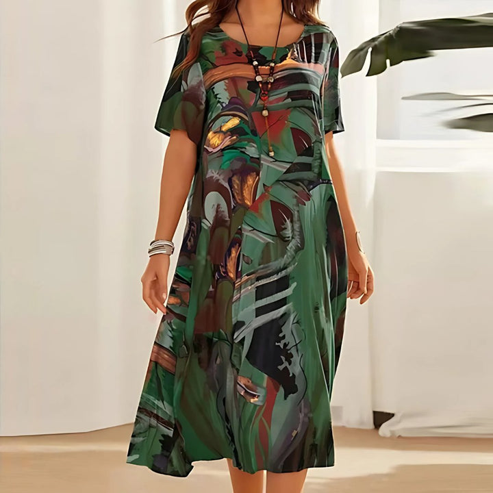 Wisteria │ Women's Abstract Print Short Sleeve Casual Maxi Dress