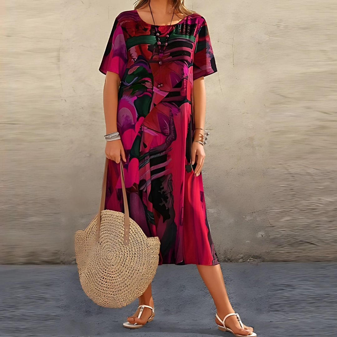 Wisteria │ Women's Abstract Print Short Sleeve Casual Maxi Dress