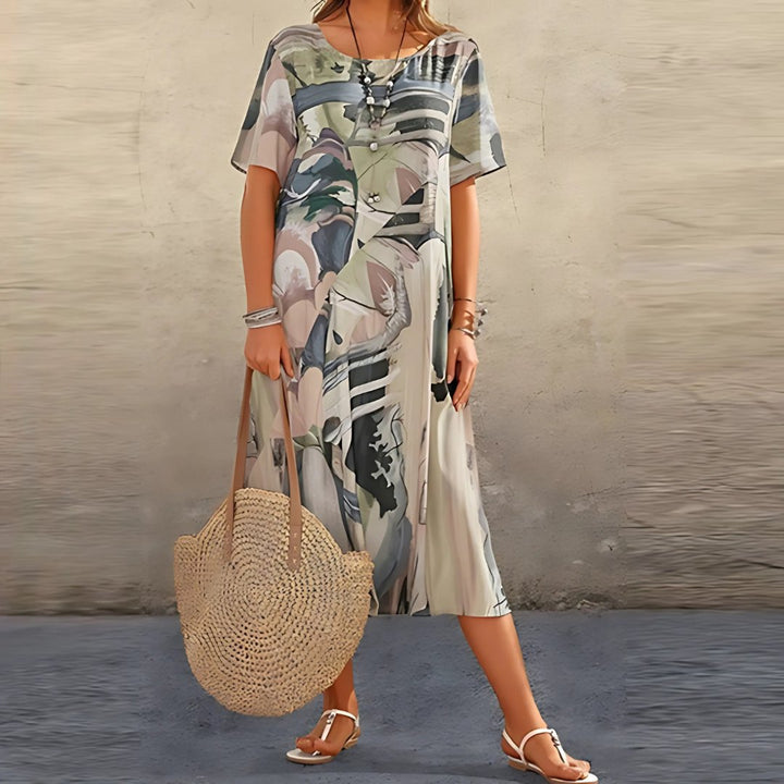 Wisteria │ Women's Abstract Print Short Sleeve Casual Maxi Dress