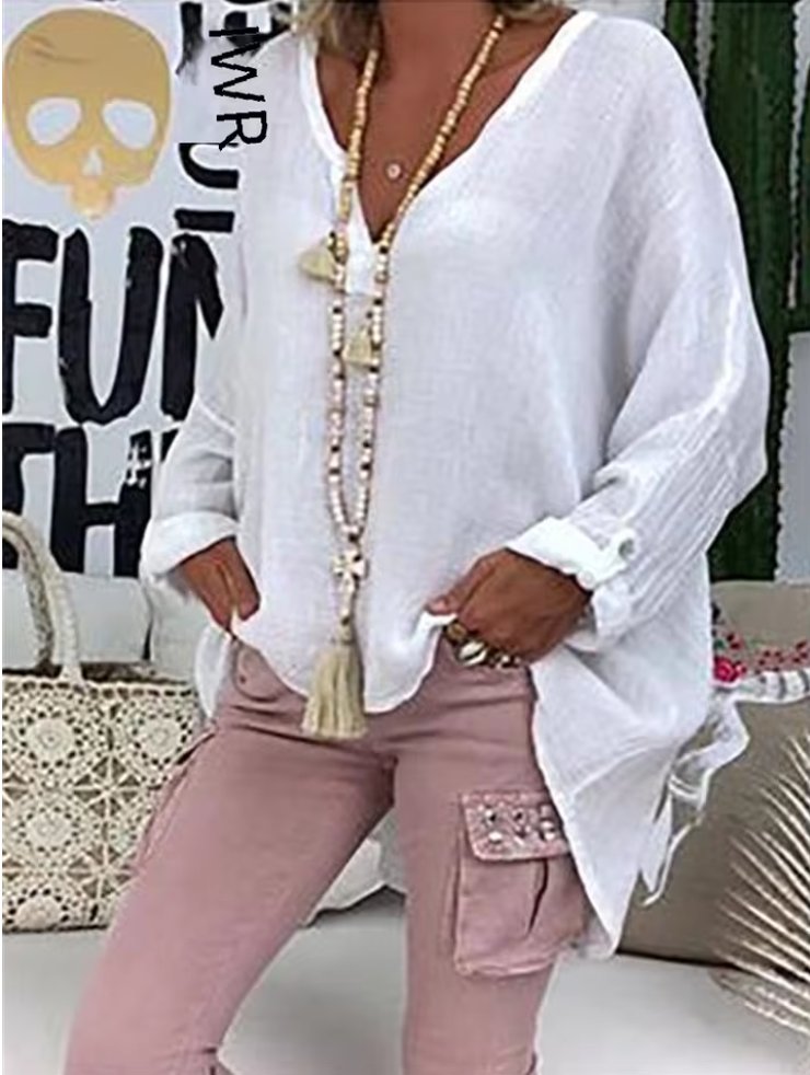 Patricia │ Women's V-Neck Long Sleeve Relaxed Fit Blouse