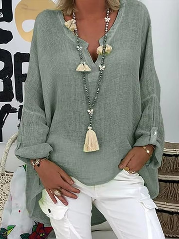 Patricia │ Women's V-Neck Long Sleeve Relaxed Fit Blouse