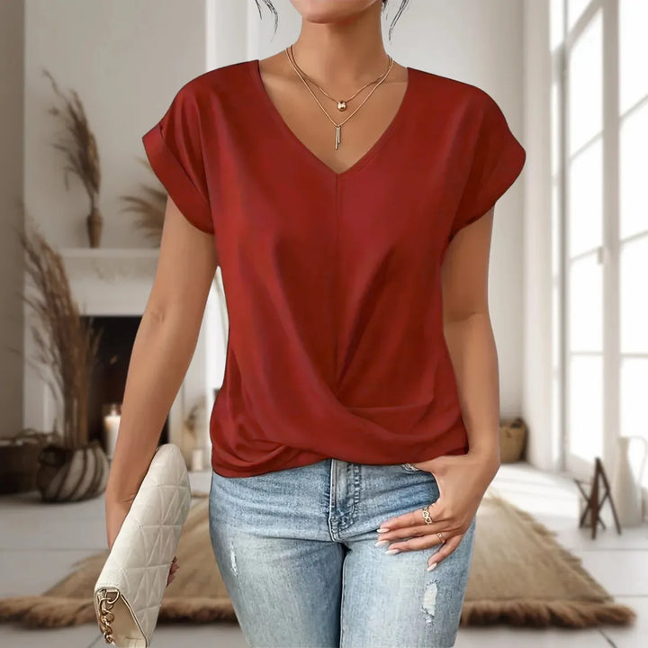 Zoe │ Women's V-Neck Twist Hem Short Sleeve Top