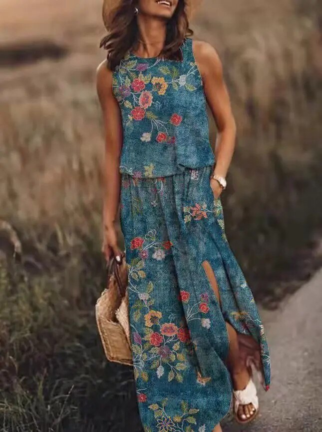 Jane │ Women's Sleeveless Crop Top And Maxi Skirt Two-Piece Set For Summer