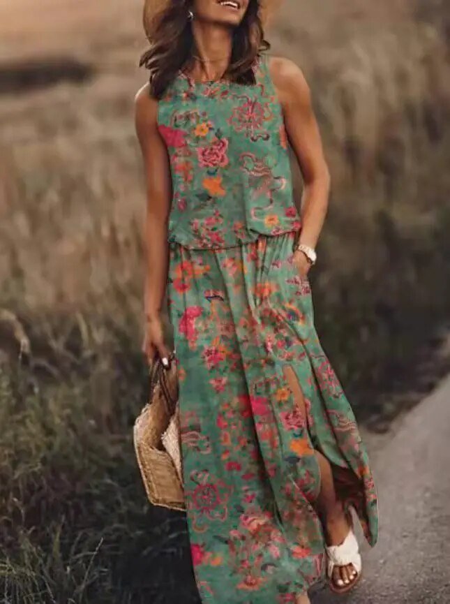 Jane │ Women's Sleeveless Crop Top And Maxi Skirt Two-Piece Set For Summer