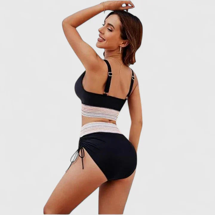 Edith │ Women's Deep V-Neck High Waist Bikini Swimwear With Mesh Panel