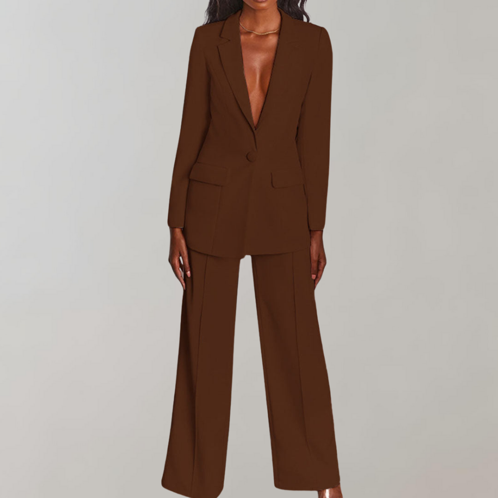 Stylish Blazer and Trouser Set - Elena-Coffee-S-State of Style