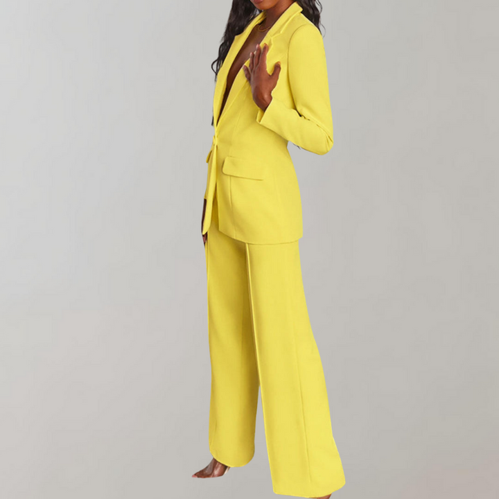 Stylish Blazer and Trouser Set - Elena-Yellow-S-State of Style