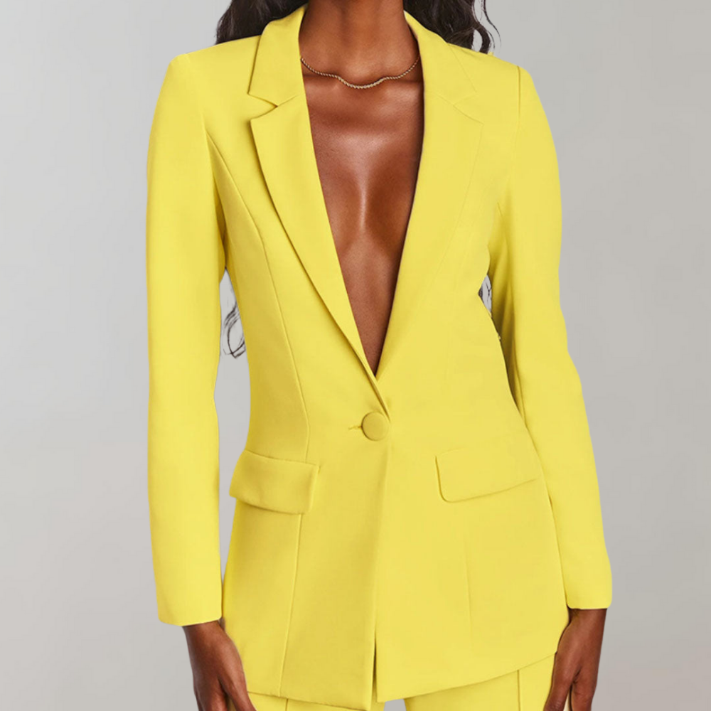Stylish Blazer and Trouser Set - Elena-Yellow-S-State of Style