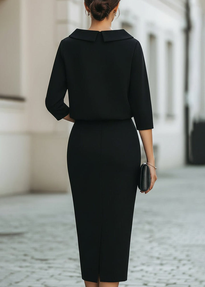Ottoline │ Women's Crepe Boat Neck Top And Pencil Skirt Two-Piece Set With Three-Quarter Sleeves
