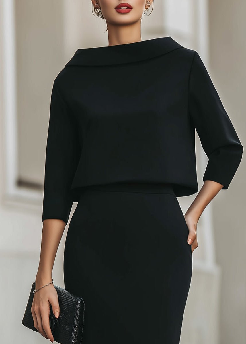 Ottoline │ Women's Crepe Boat Neck Top And Pencil Skirt Two-Piece Set With Three-Quarter Sleeves