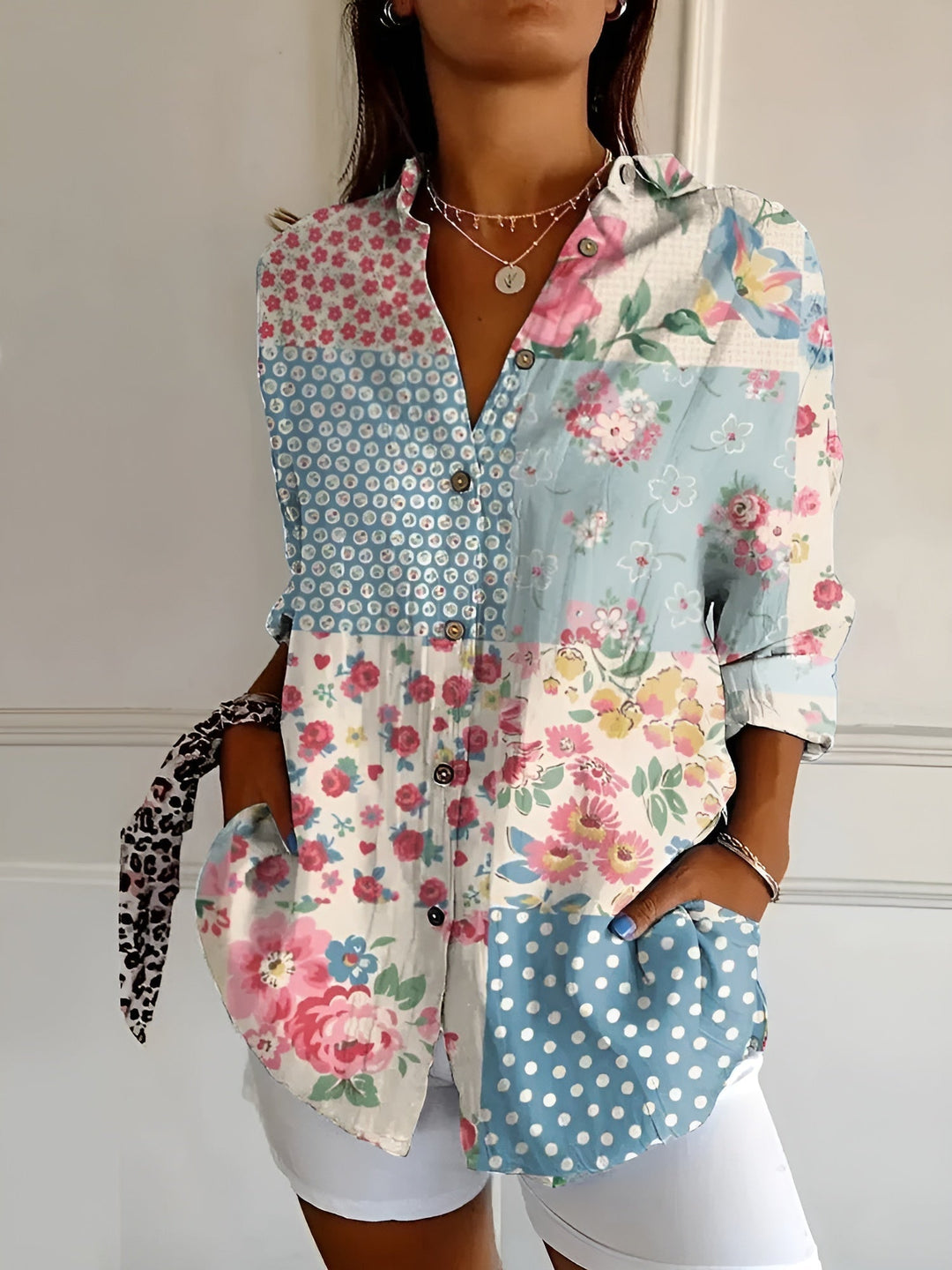 Yvonne │ Women's Floral Button Front Long Sleeve Blouse