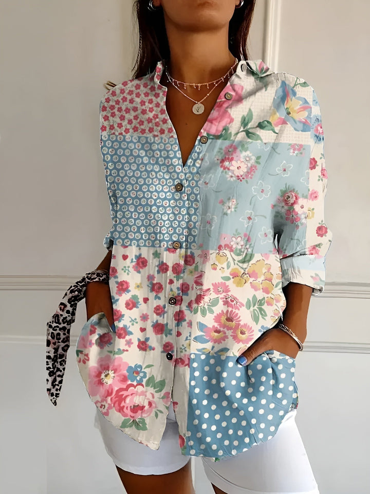 Yvonne │ Women's Floral Button Front Long Sleeve Blouse