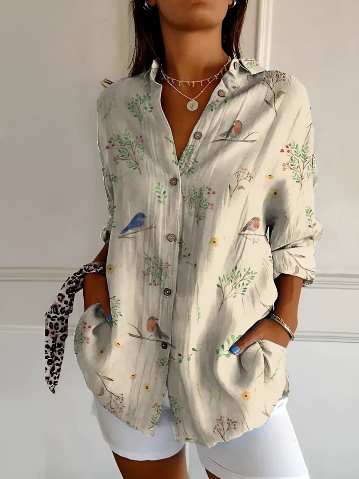 Yvonne │ Women's Floral Button Front Long Sleeve Blouse