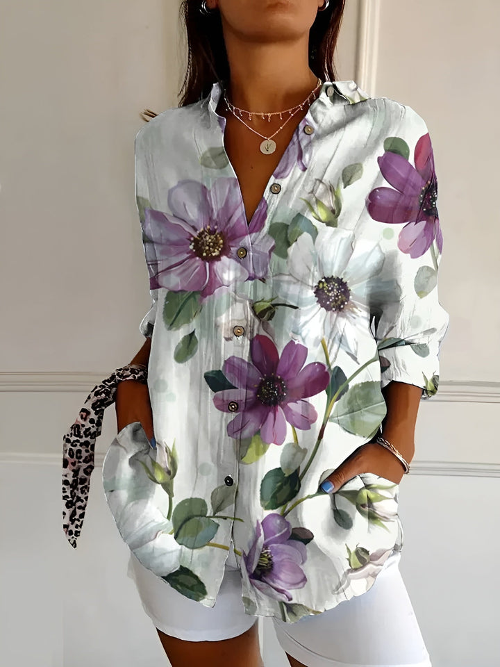 Yvonne │ Women's Floral Button Front Long Sleeve Blouse