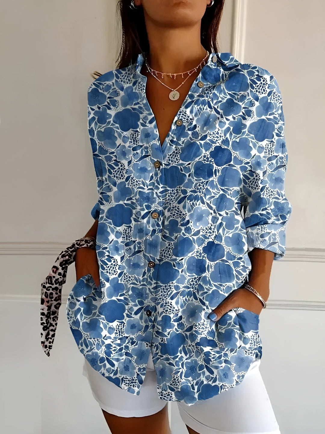 Yvonne │ Women's Floral Button Front Long Sleeve Blouse