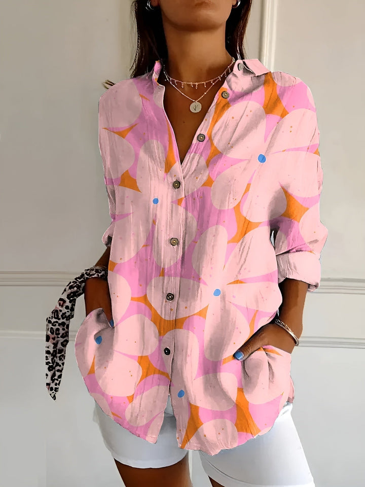 Yvonne │ Women's Floral Button Front Long Sleeve Blouse