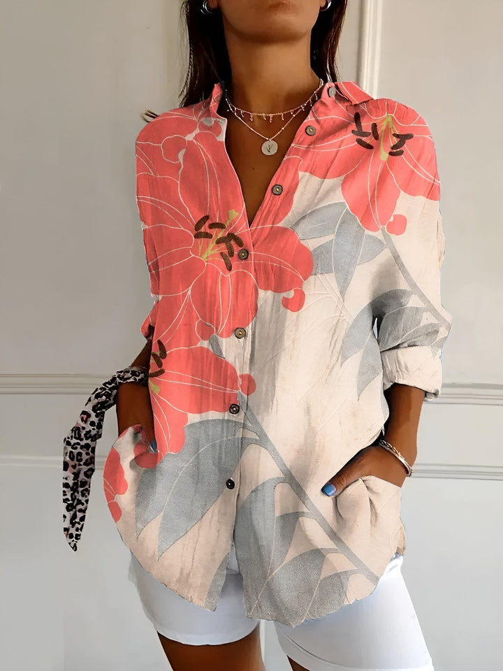 Yvonne │ Women's Floral Button Front Long Sleeve Blouse