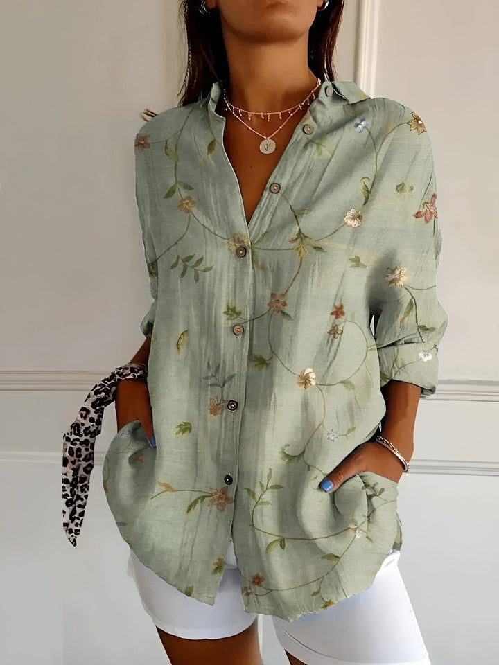 Yvonne │ Women's Floral Button Front Long Sleeve Blouse