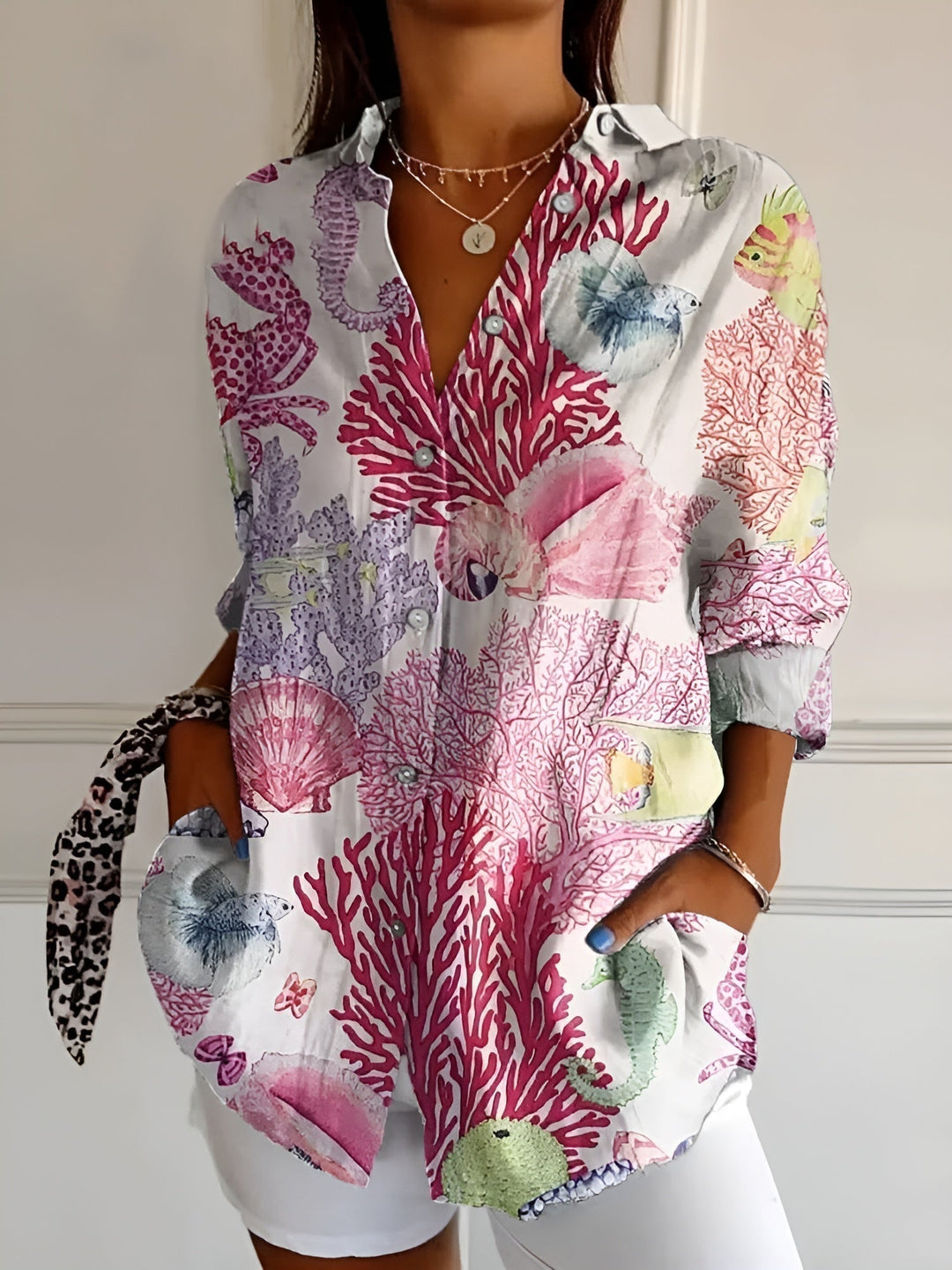 Yvonne │ Women's Floral Button Front Long Sleeve Blouse