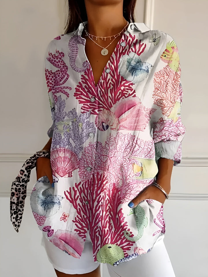 Yvonne │ Women's Floral Button Front Long Sleeve Blouse