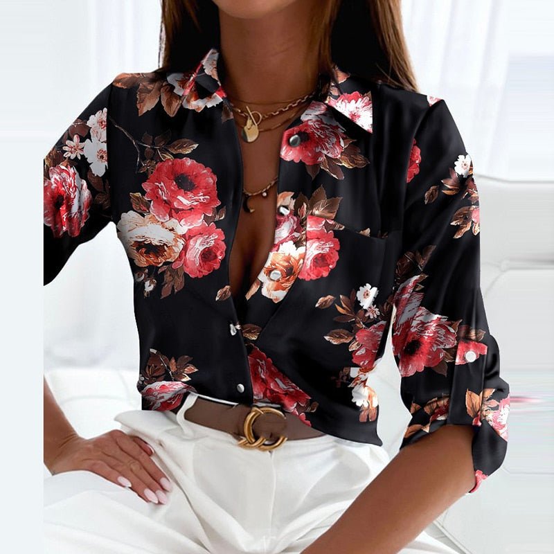 Susan │ Women's Abstract Letter Print Shirt Collar Long Sleeve Blouse