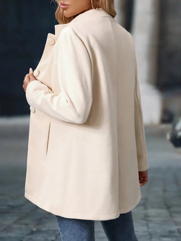 Women Coat Stand Collar Button-Front Longline Blazer Jacket