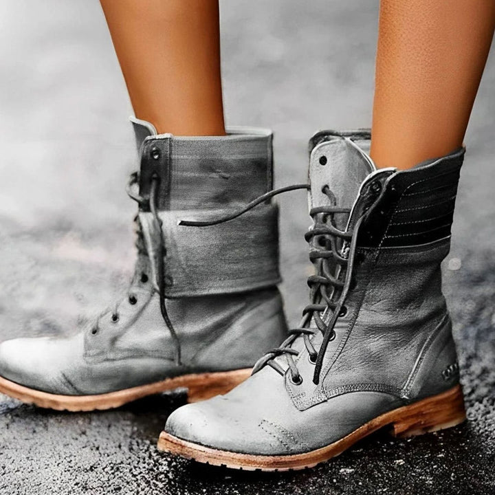 Audrey │ Women's Lace-Up Mid-Calf Combat Boots With Foldover Cuff