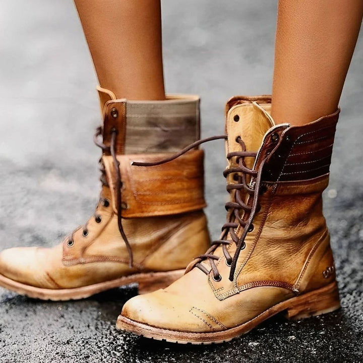 Audrey │ Women's Lace-Up Mid-Calf Combat Boots With Foldover Cuff