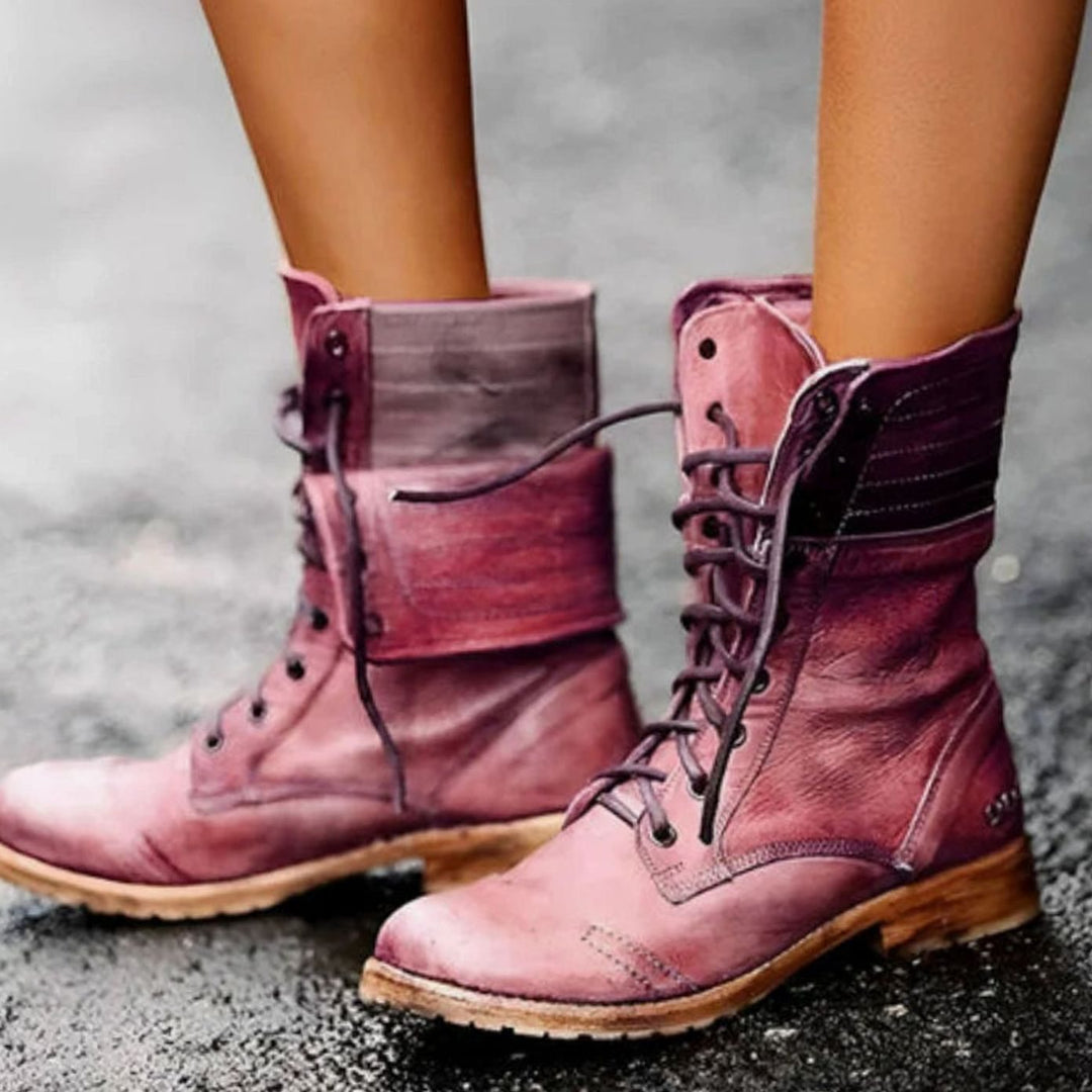 Audrey │ Women's Lace-Up Mid-Calf Combat Boots With Foldover Cuff