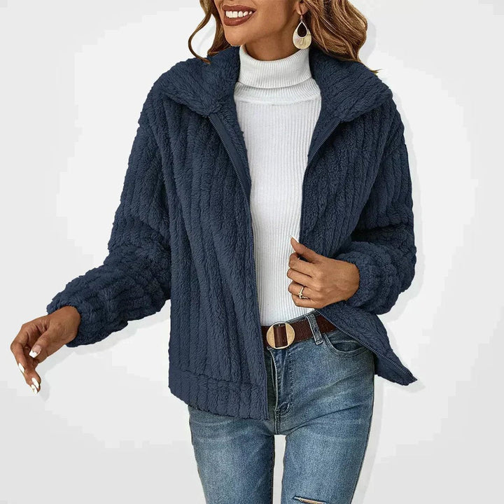 Hannah │ Women's Fluffy Jacket With Zip Front And Wide Lapel Collar