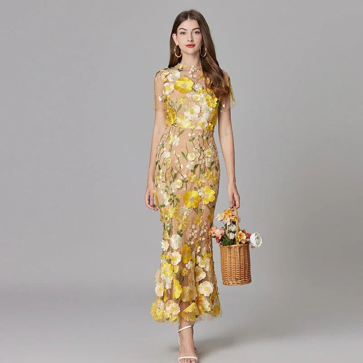 Beatrice │ Women's 3D Floral Appliqué Sleeveless Maxi Dress