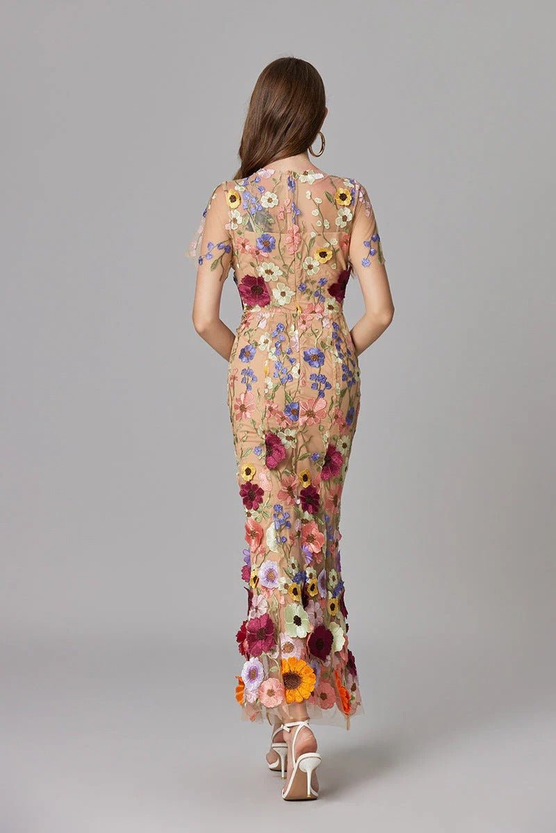 Beatrice │ Women's 3D Floral Appliqué Sleeveless Maxi Dress