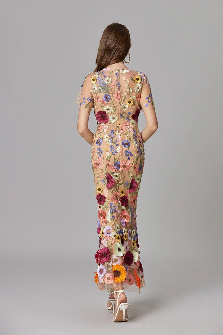 Beatrice │ Women's 3D Floral Appliqué Sleeveless Maxi Dress