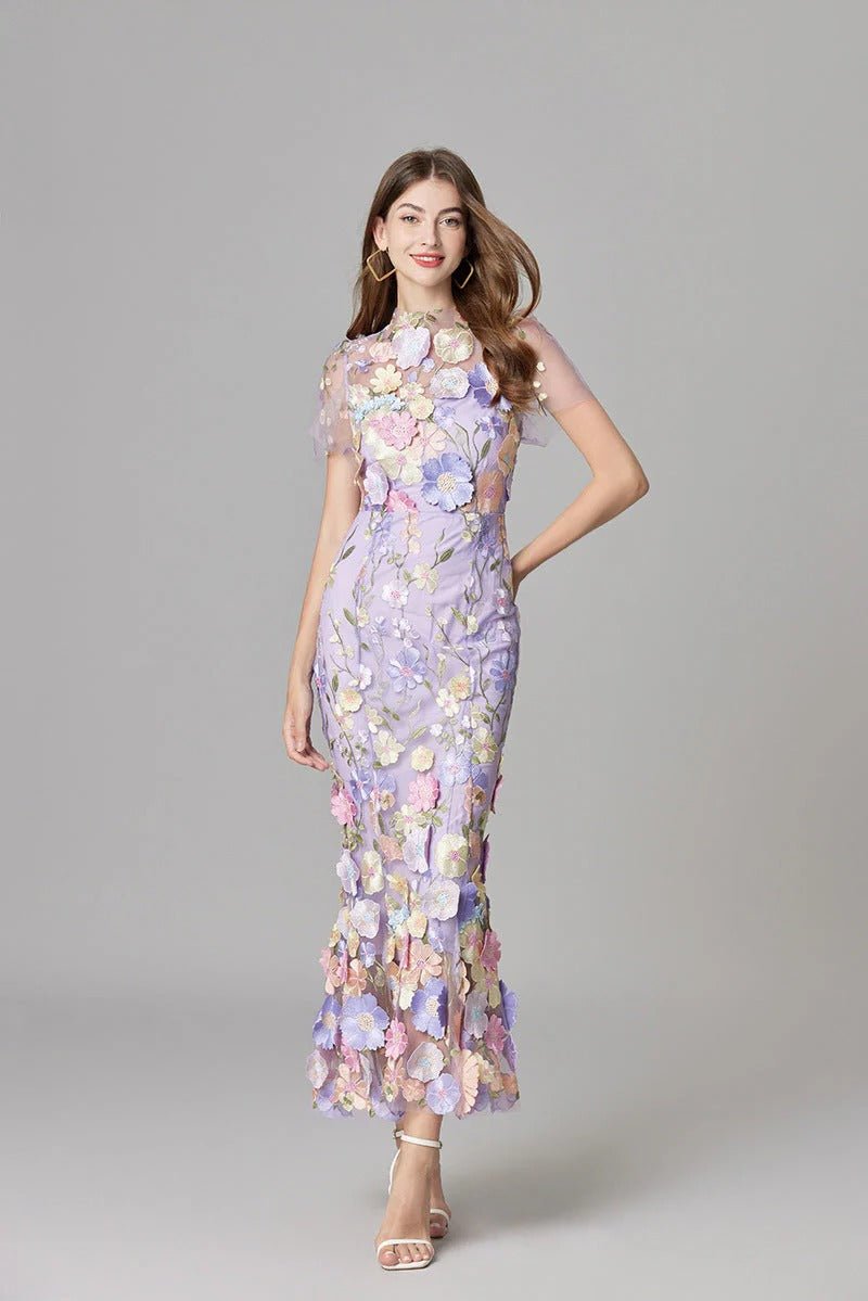 Beatrice │ Women's 3D Floral Appliqué Sleeveless Maxi Dress