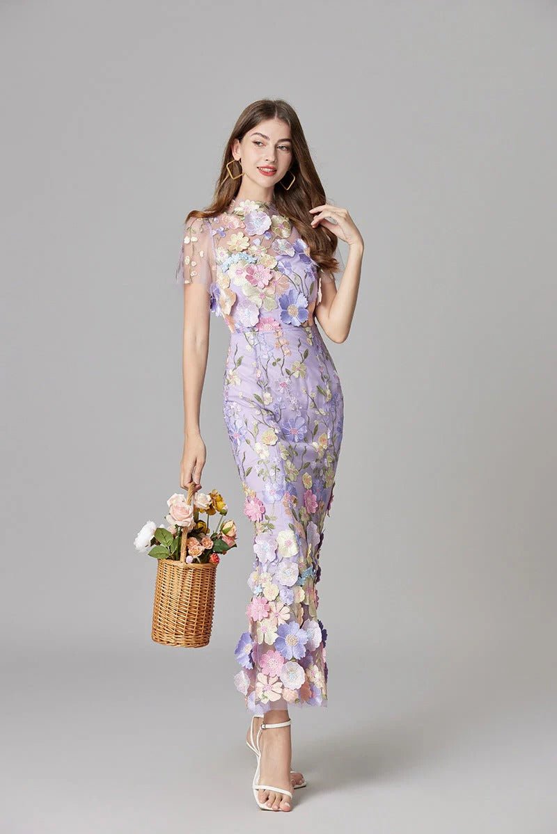 Beatrice │ Women's 3D Floral Appliqué Sleeveless Maxi Dress