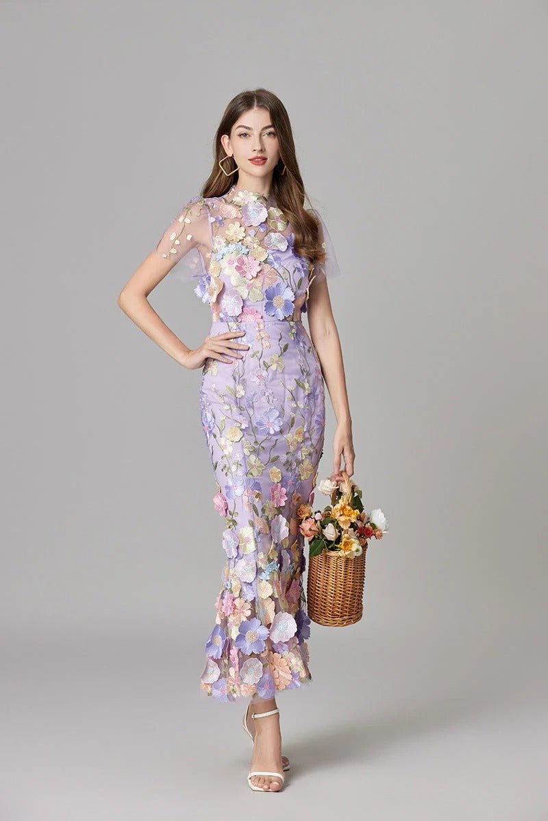 Beatrice │ Women's 3D Floral Appliqué Sleeveless Maxi Dress