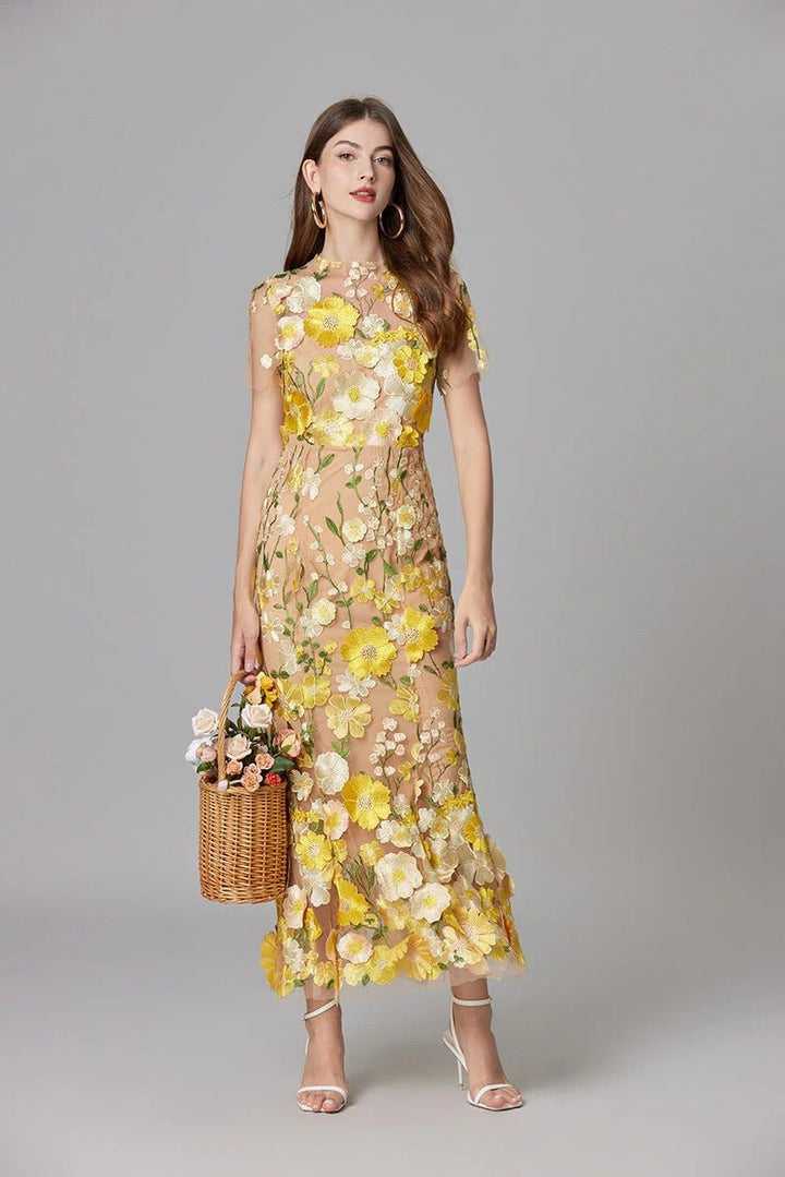 Beatrice │ Women's 3D Floral Appliqué Sleeveless Maxi Dress
