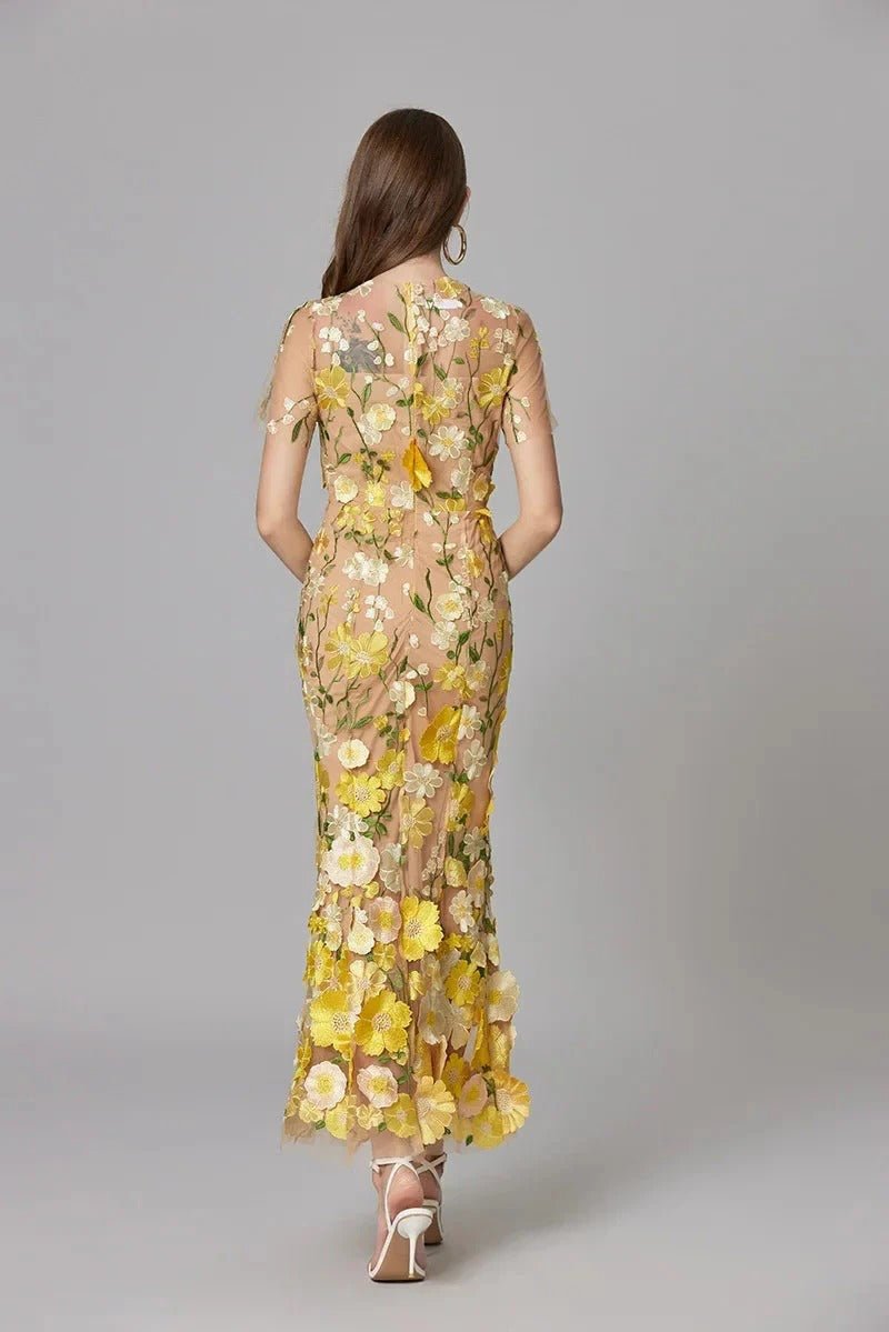Beatrice │ Women's 3D Floral Appliqué Sleeveless Maxi Dress