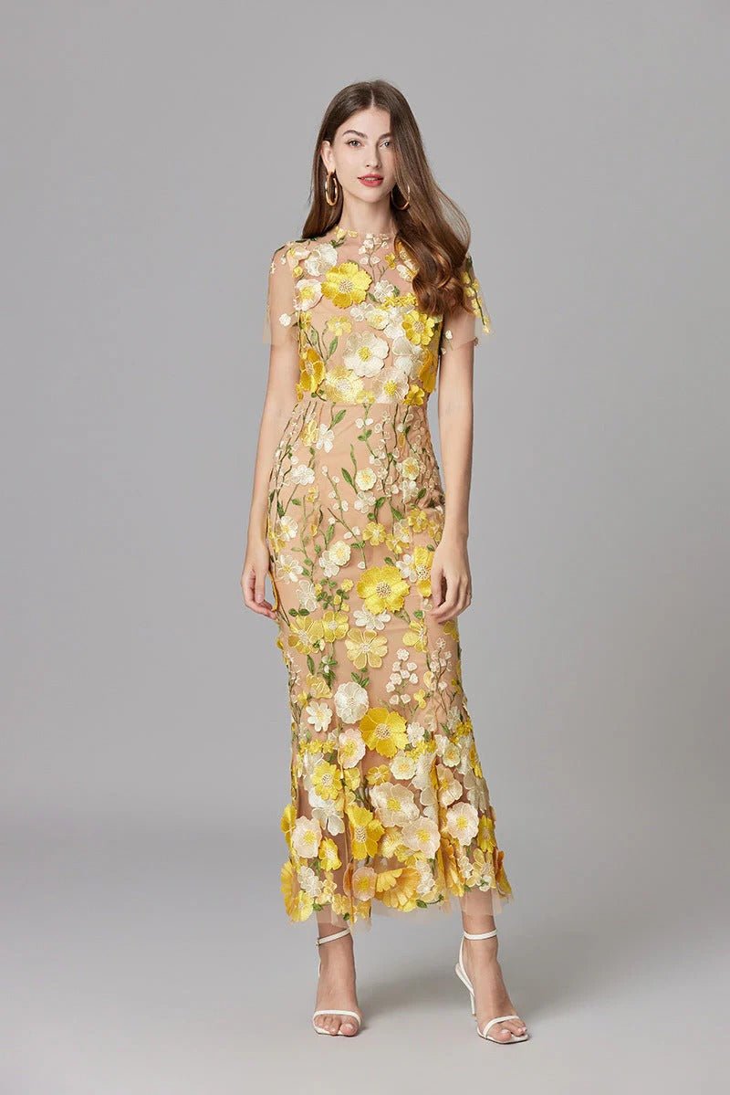 Beatrice │ Women's 3D Floral Appliqué Sleeveless Maxi Dress