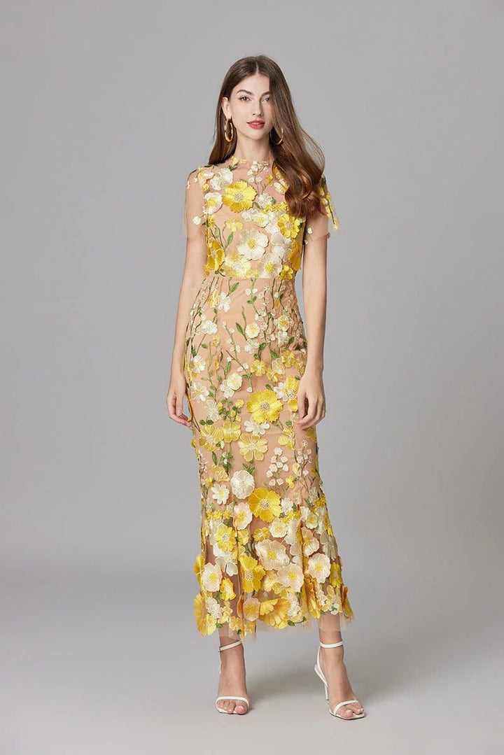 Beatrice │ Women's 3D Floral Appliqué Sleeveless Maxi Dress