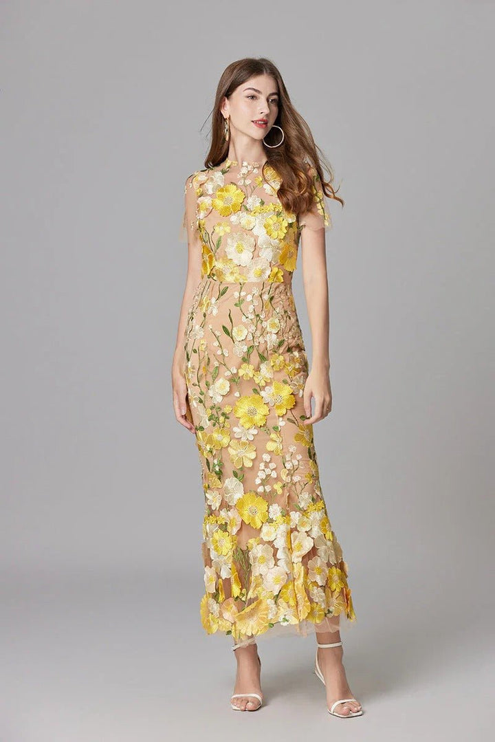 Beatrice │ Women's 3D Floral Appliqué Sleeveless Maxi Dress