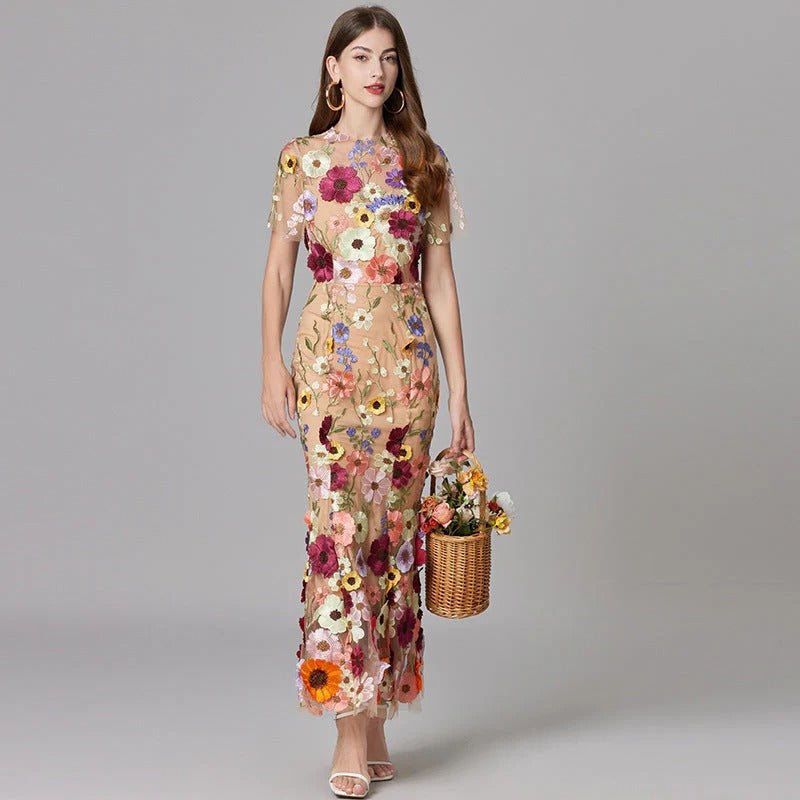 Beatrice │ Women's 3D Floral Appliqué Sleeveless Maxi Dress
