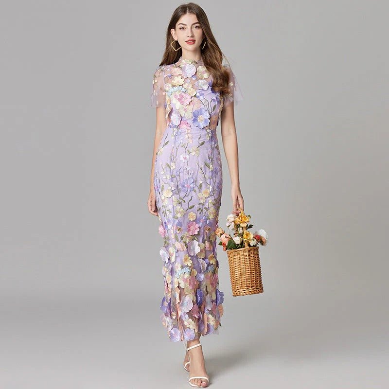 Beatrice │ Women's 3D Floral Appliqué Sleeveless Maxi Dress