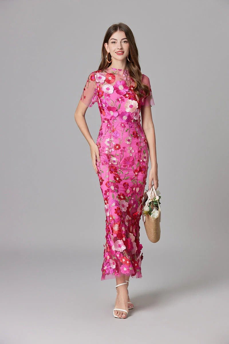 Beatrice │ Women's 3D Floral Appliqué Sleeveless Maxi Dress