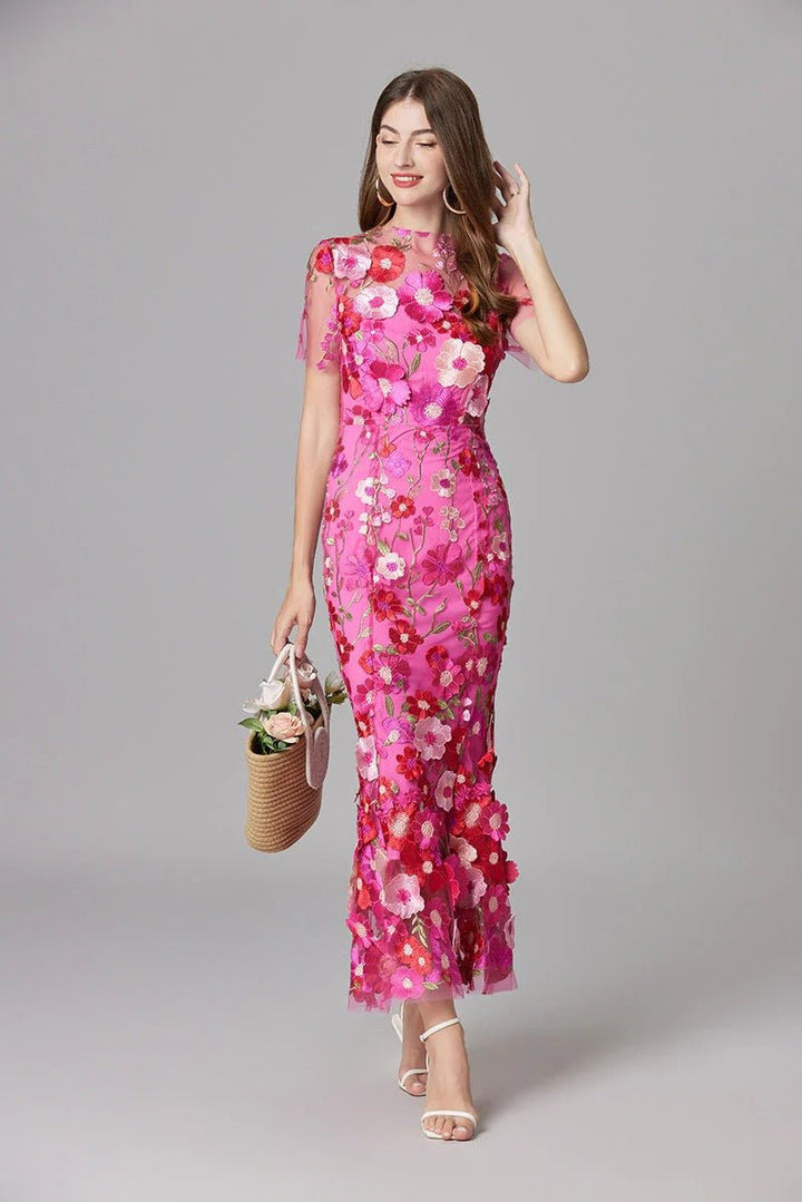 Beatrice │ Women's 3D Floral Appliqué Sleeveless Maxi Dress