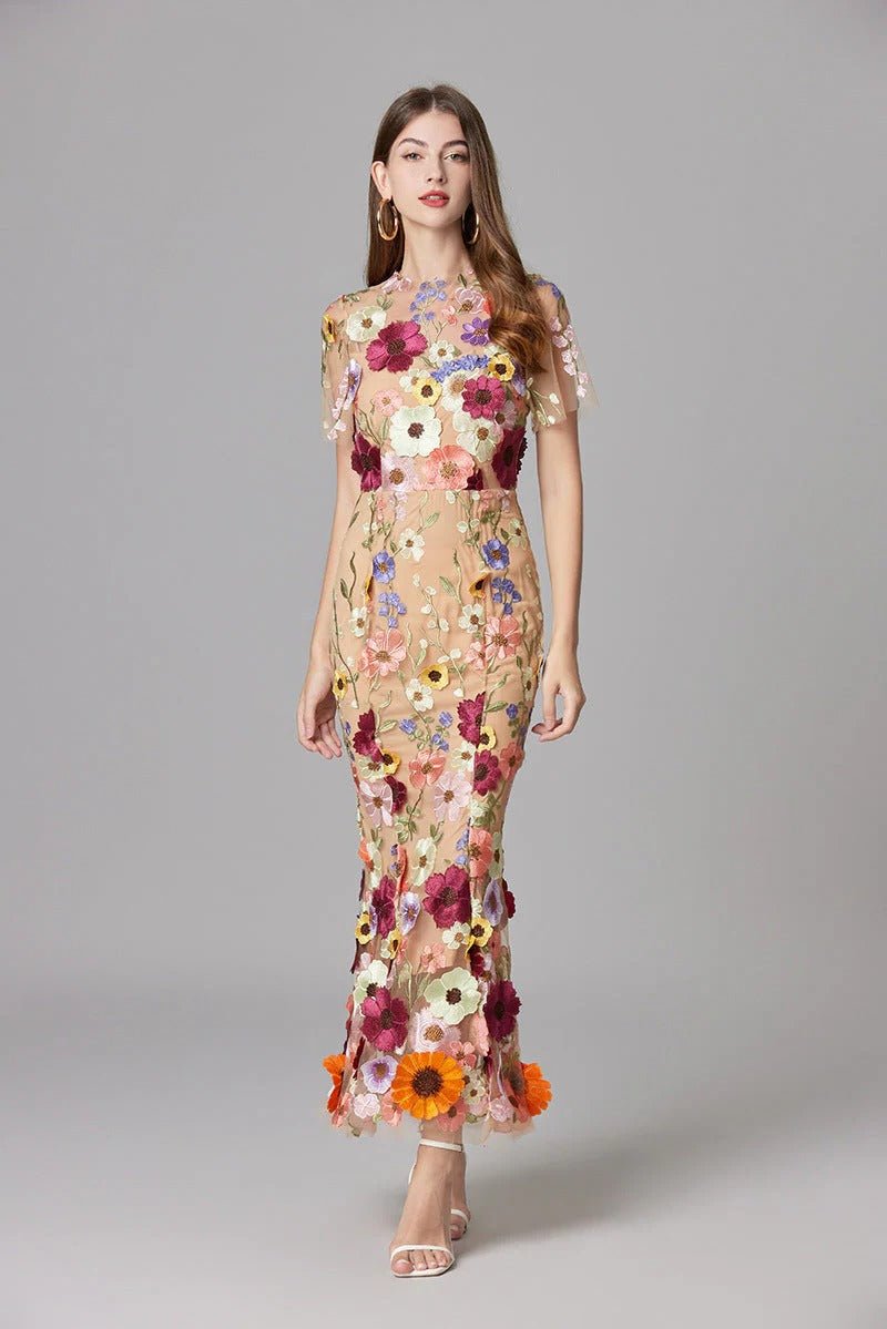 Beatrice │ Women's 3D Floral Appliqué Sleeveless Maxi Dress